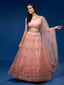 Peach Net Sequinse Work Semi-Stitched Lehenga & Unstitched Blouse, Dupatta Clothsvilla