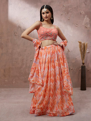Peach Organza Floral Printed Semi-Stitched Lehenga choli & Dupatta Clothsvilla