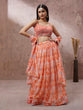 Load image into Gallery viewer, Peach Organza Floral Printed Semi-Stitched Lehenga choli &amp; Dupatta Clothsvilla