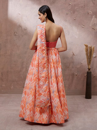 Peach Organza Floral Printed Semi-Stitched Lehenga choli & Dupatta Clothsvilla