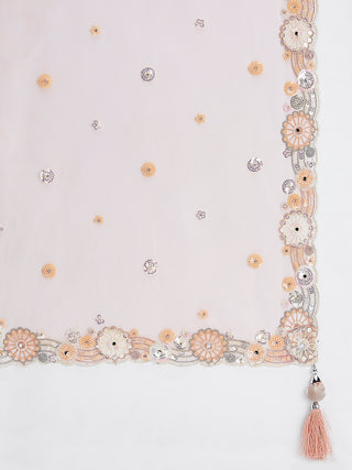 Peach Organza Lehenga Choli Set with Sequins, Zari & Thread Embroidery ClothsVilla