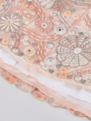 Peach Organza Lehenga Choli Set with Sequins, Zari & Thread Embroidery ClothsVilla