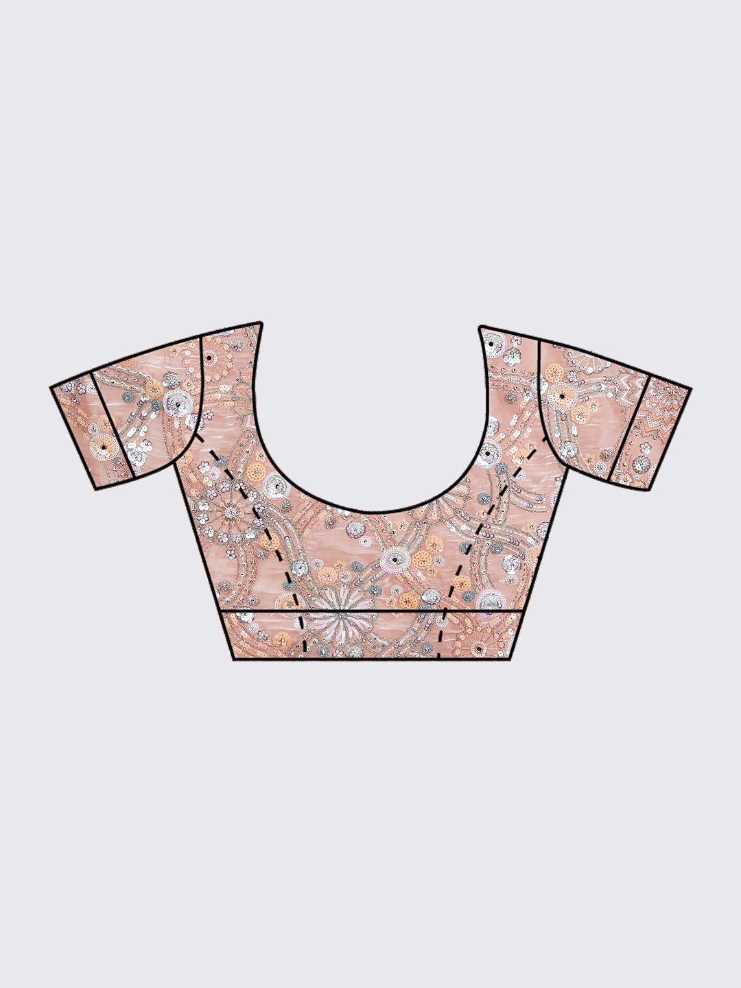 Peach Organza Lehenga Choli Set with Sequins, Zari & Thread Embroidery ClothsVilla