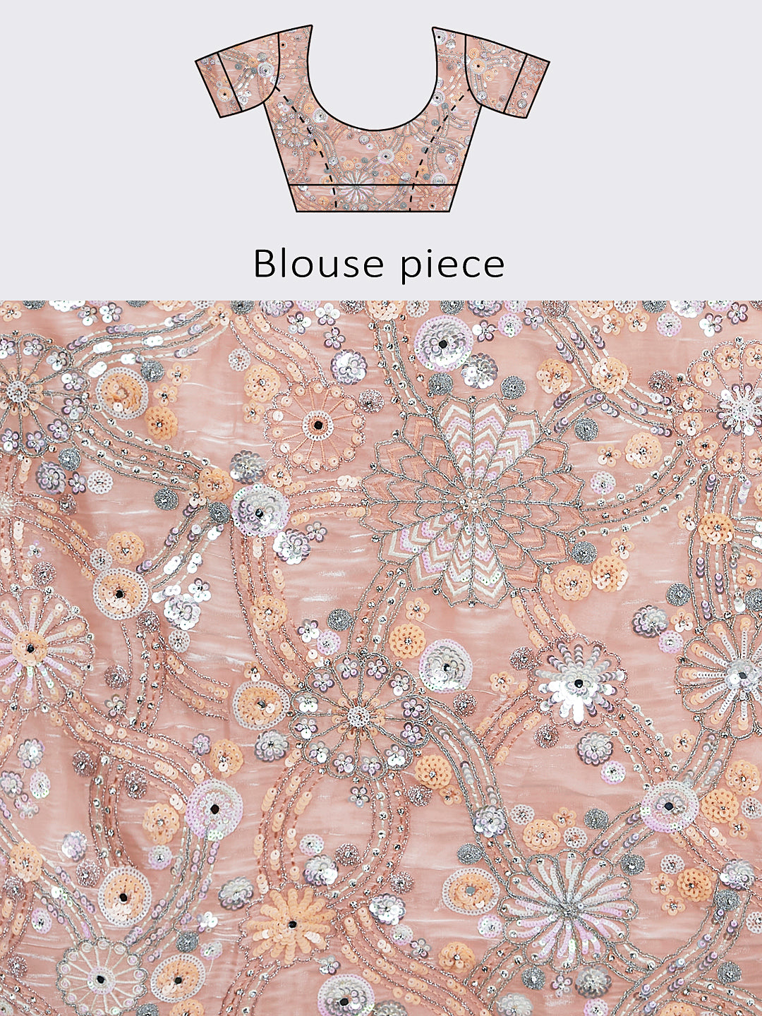 Peach Organza Lehenga Choli Set with Sequins, Zari & Thread Embroidery ClothsVilla