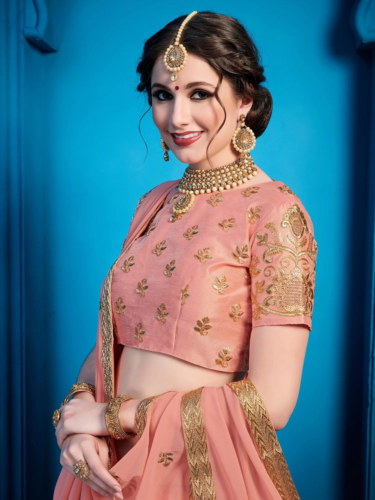 Peach Pakistani Art Silk Lehenga Choli For Indian Festival & Weddings - Sequence Embroidery Work, Zari Work Clothsvilla