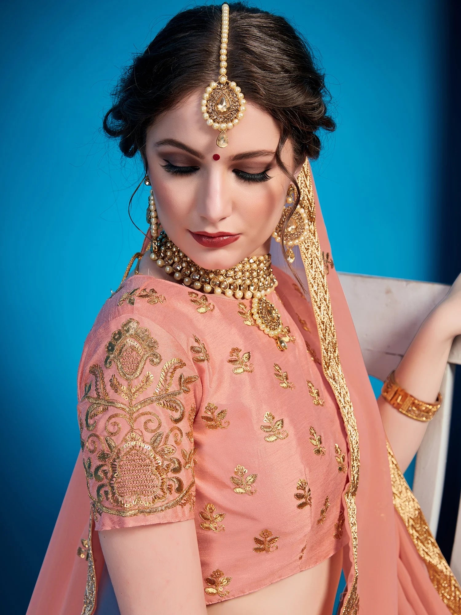Peach Pakistani Art Silk Lehenga Choli For Indian Festival & Weddings - Sequence Embroidery Work, Zari Work Clothsvilla