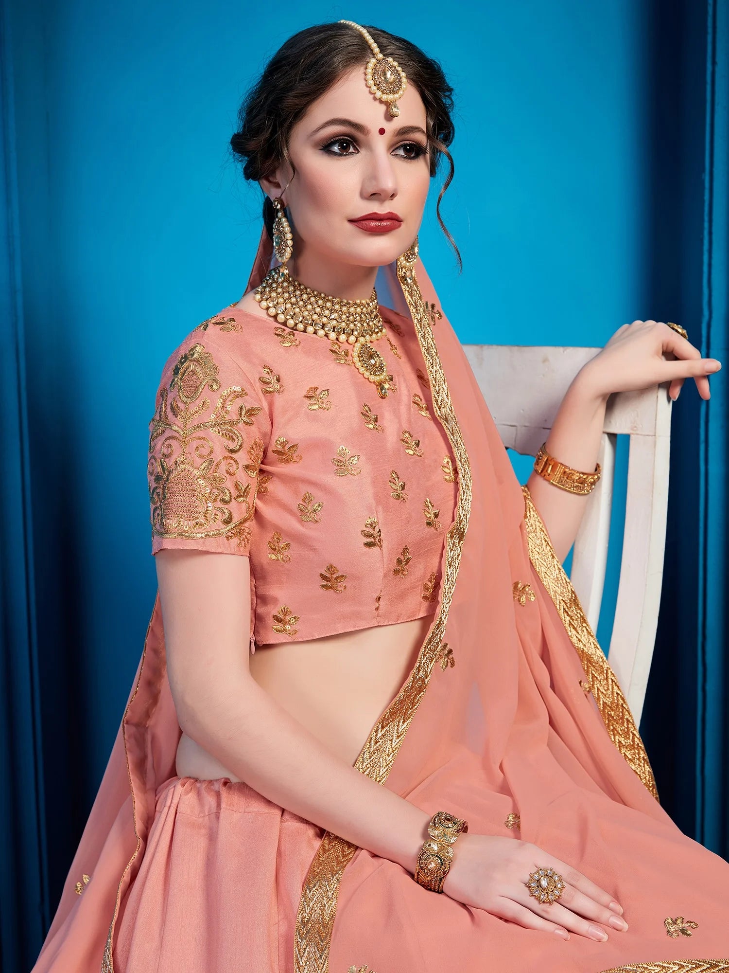 Peach Pakistani Art Silk Lehenga Choli For Indian Festival & Weddings - Sequence Embroidery Work, Zari Work Clothsvilla