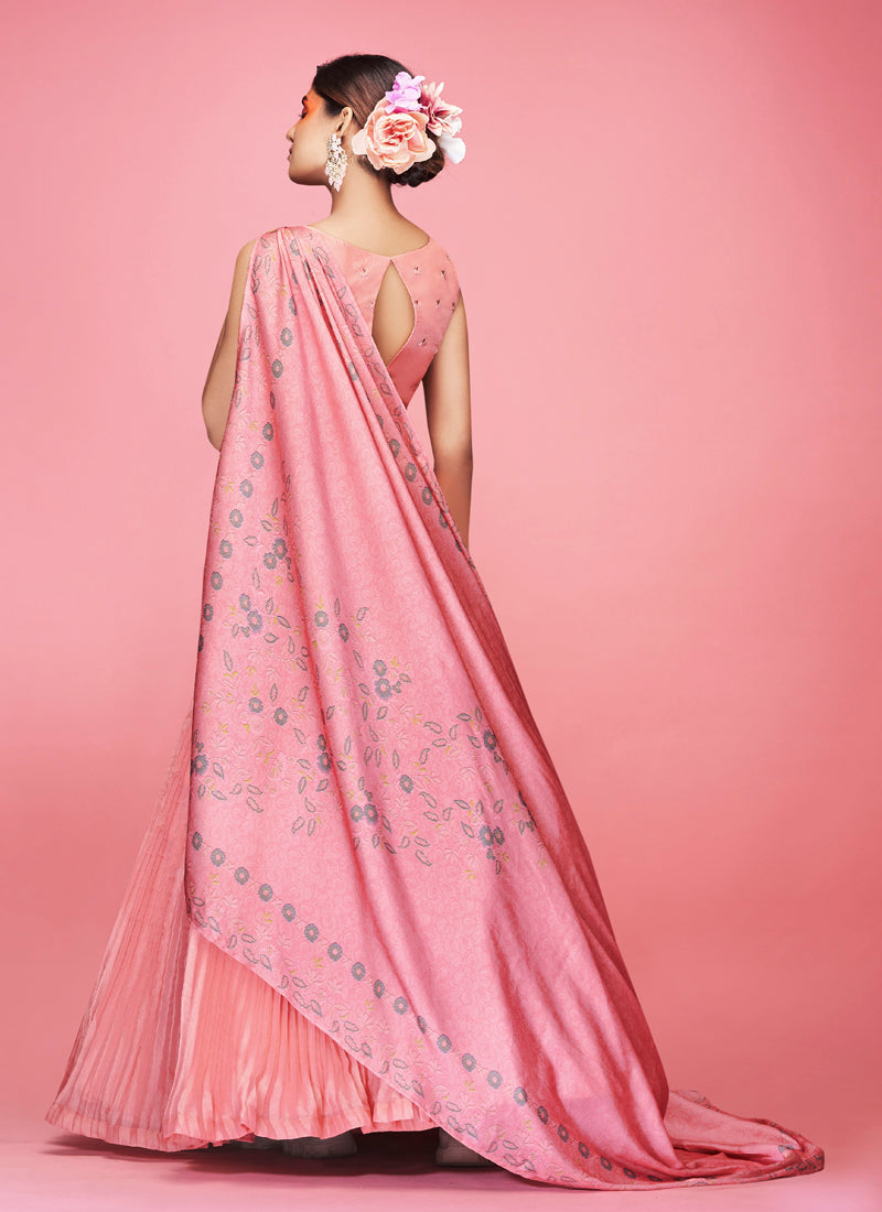 Peach Pakistani Art Silk Lehenga Choli For Indian Festival & Weddings - Thread Embroidery Work, Secondary image