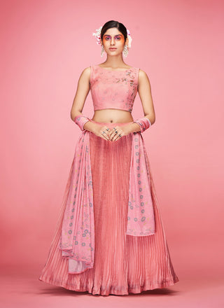 Peach Pakistani Art Silk Lehenga Choli For Indian Festival & Weddings - Thread Embroidery Work, Clothsvilla