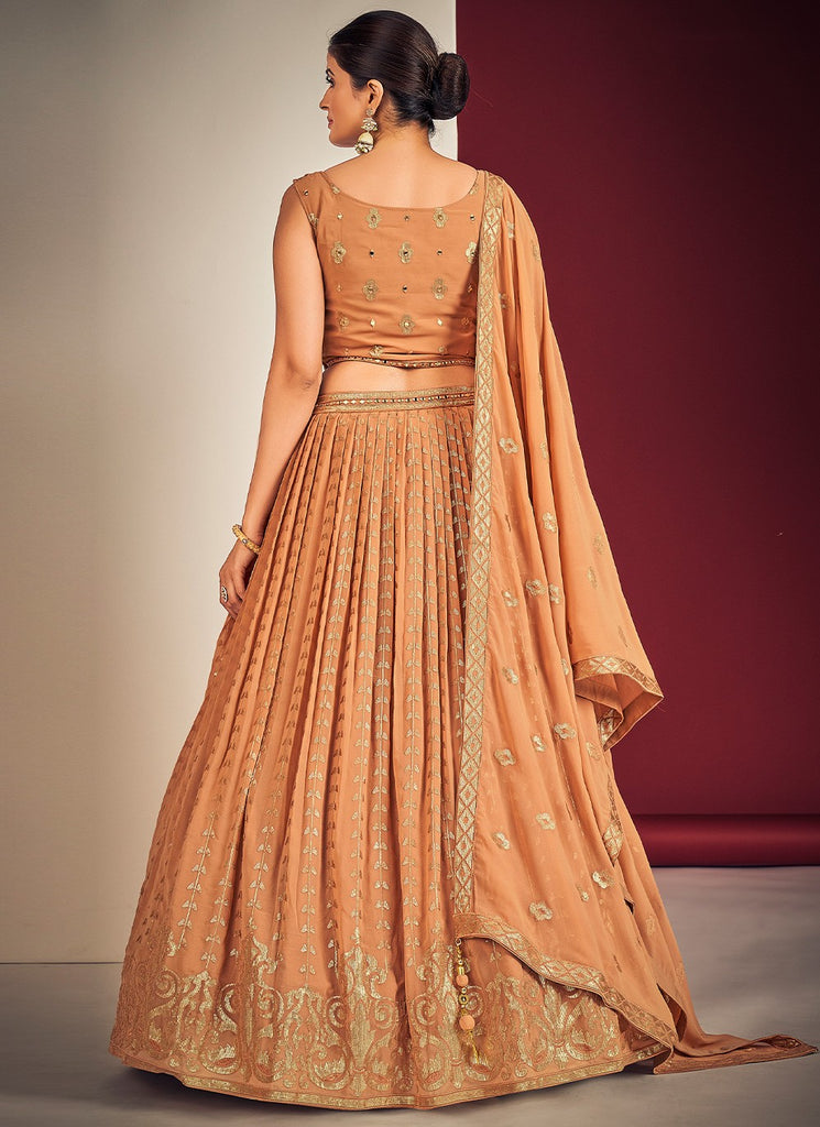 Peach Pakistani Georgette Lehenga Choli For Indian Festivals & Weddings - Sequence Embroidery Work, Mirror Work Clothsvilla