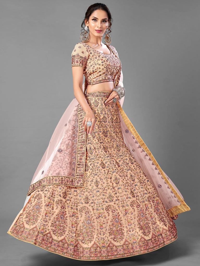 Peach Pakistani Georgette Lehenga Choli For Indian Festivals & Weddings - Thread Embroidery Work, Clothsvilla