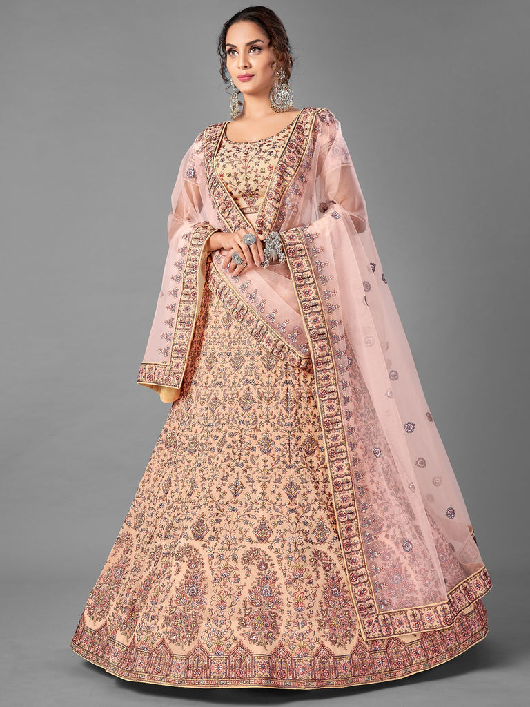 Peach Pakistani Georgette Lehenga Choli For Indian Festivals & Weddings - Thread Embroidery Work, Clothsvilla