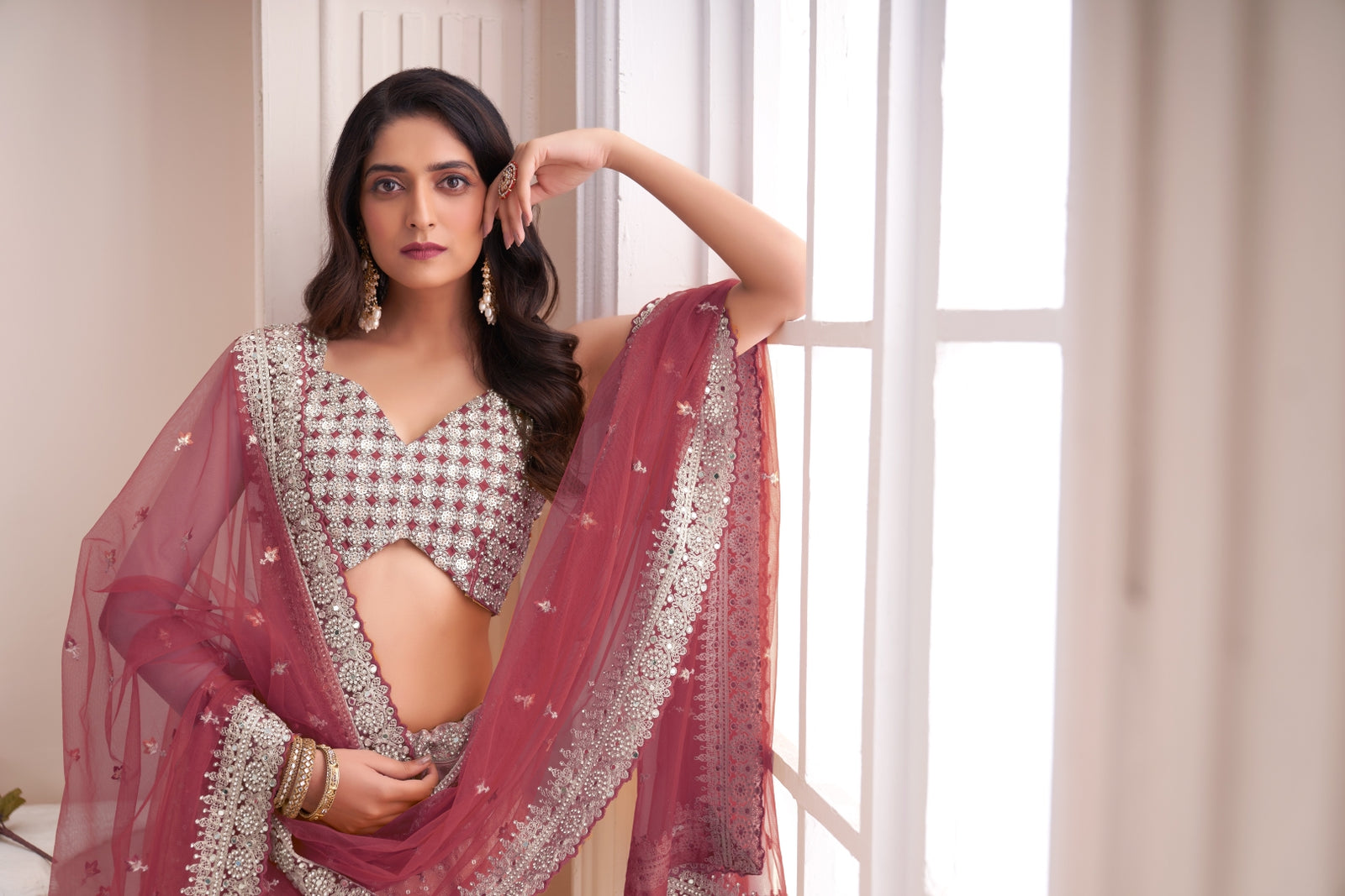 Shimmering Peach Party Wear Lehenga Choli Set - Embroidered Elegance ClothsVilla