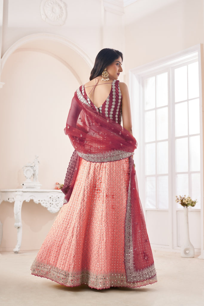 Shimmering Peach Party Wear Lehenga Choli Set - Embroidered Elegance ClothsVilla