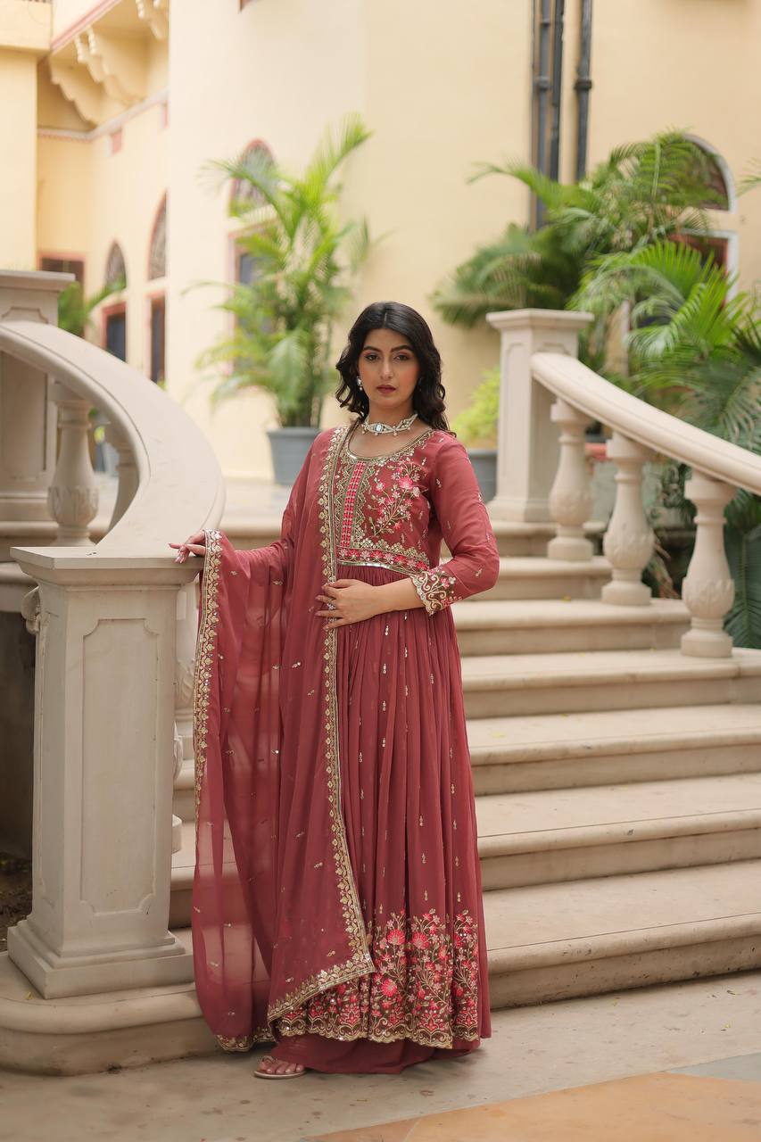 Peach Premium Designer Ready-to-Wear Top-Sharara-Dupatta Collection Clothsvilla Main image