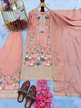 Load image into Gallery viewer, Peach Premium Designer Readymade Top Plazzo Set with Dupatta Clothsvilla