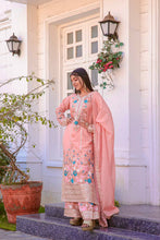 Load image into Gallery viewer, Peach Premium Designer Readymade Top Plazzo Set with Dupatta Clothsvilla