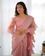 Load image into Gallery viewer, Peach Premium Ready-to-Wear Organza Ruffle Saree with Stitched Blouse