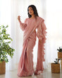 Load image into Gallery viewer, Peach Premium Ready-to-Wear Organza Ruffle Saree with Stitched Blouse