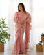 Peach Premium Ready-to-Wear Organza Ruffle Saree with Stitched Blouse