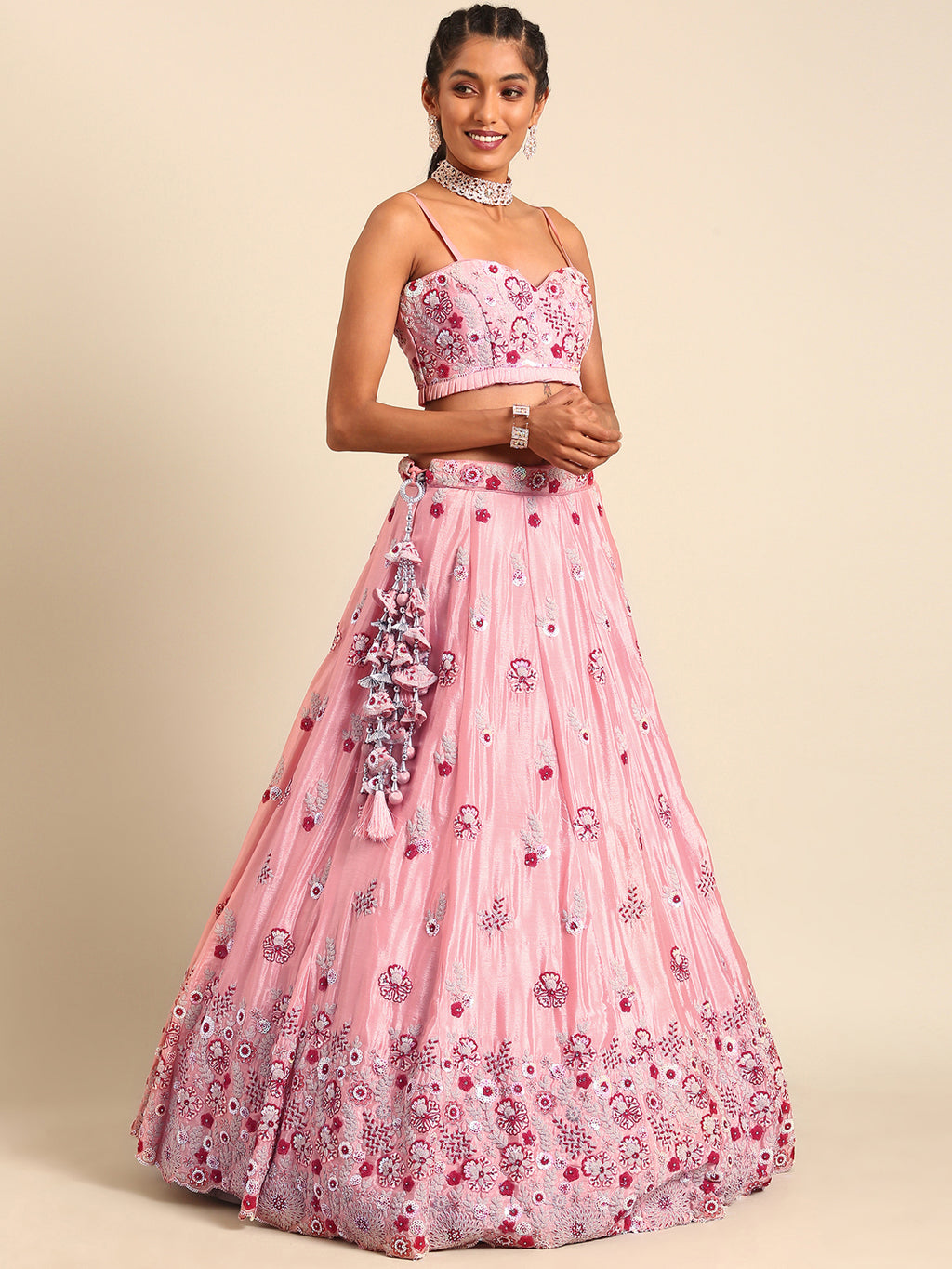 Peach Pure georgette Sequins, Zarkan and thread embroidery Semi-Stitched Lehenga choli & Dupatta Clothsvilla