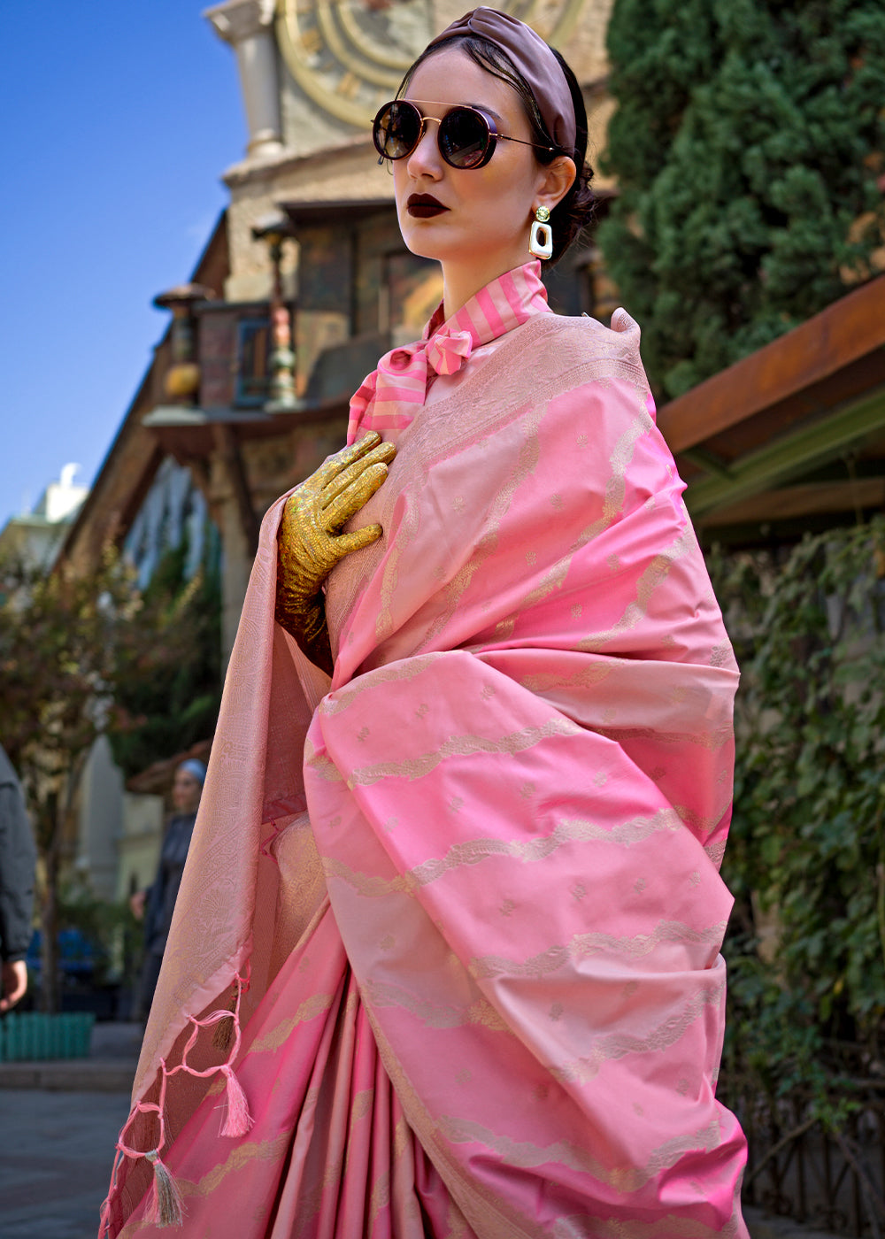 Peach Radiant Elegance Blended Silk Designer Saree ClothsVilla