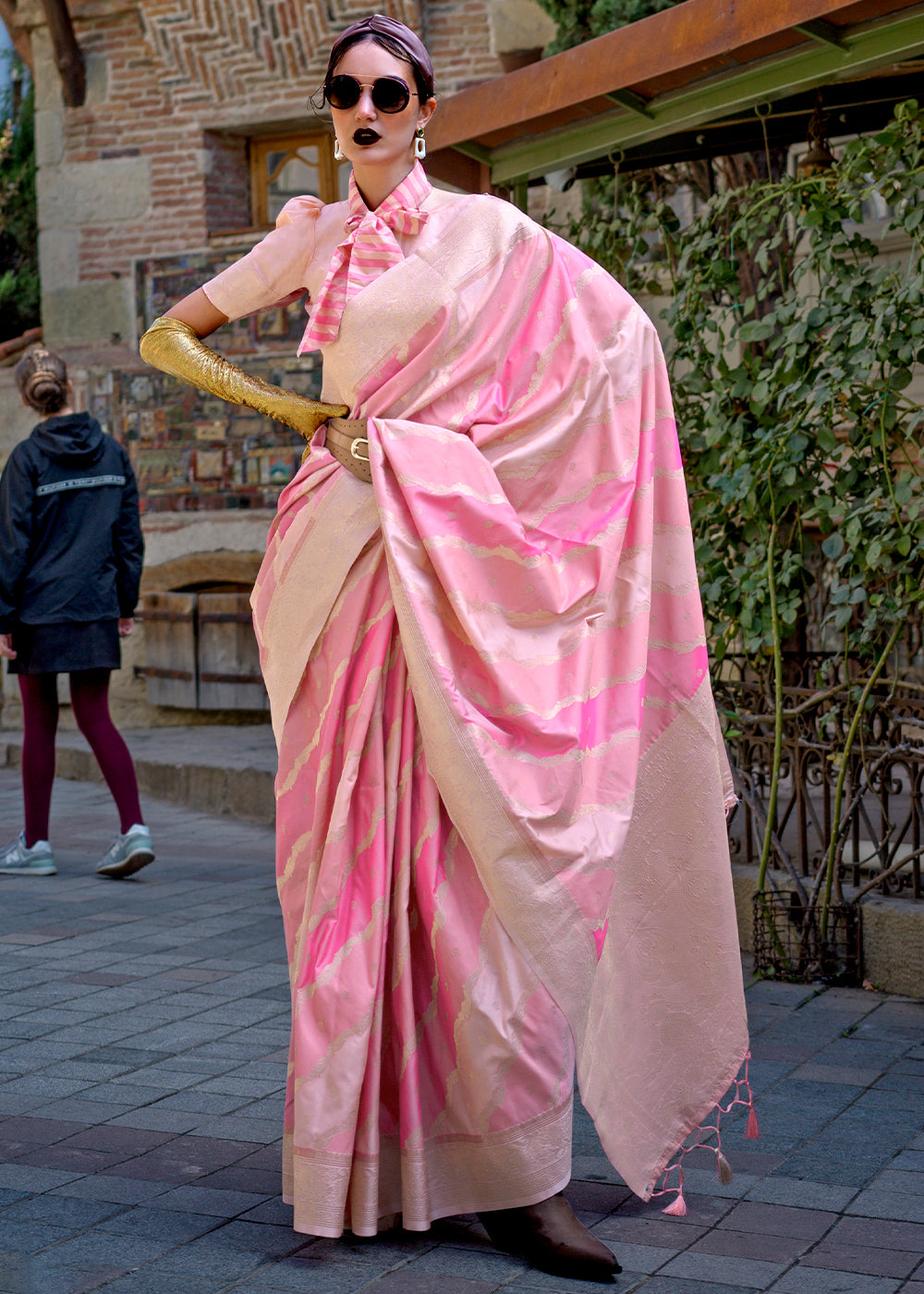 Peach Radiant Elegance Blended Silk Designer Saree ClothsVilla
