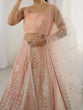 Load image into Gallery viewer, Peach Rainbow Sequins &amp; Dori Embroidered Net Lehenga Set with Tassel Border – 3.5 Meter Flair ClothsVilla