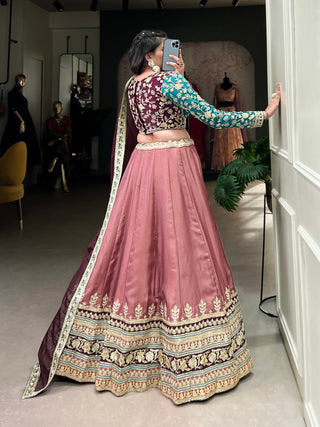 Peach Regal Charm in Every Thread – Moonga Silk Lehenga Set ClothsVilla
