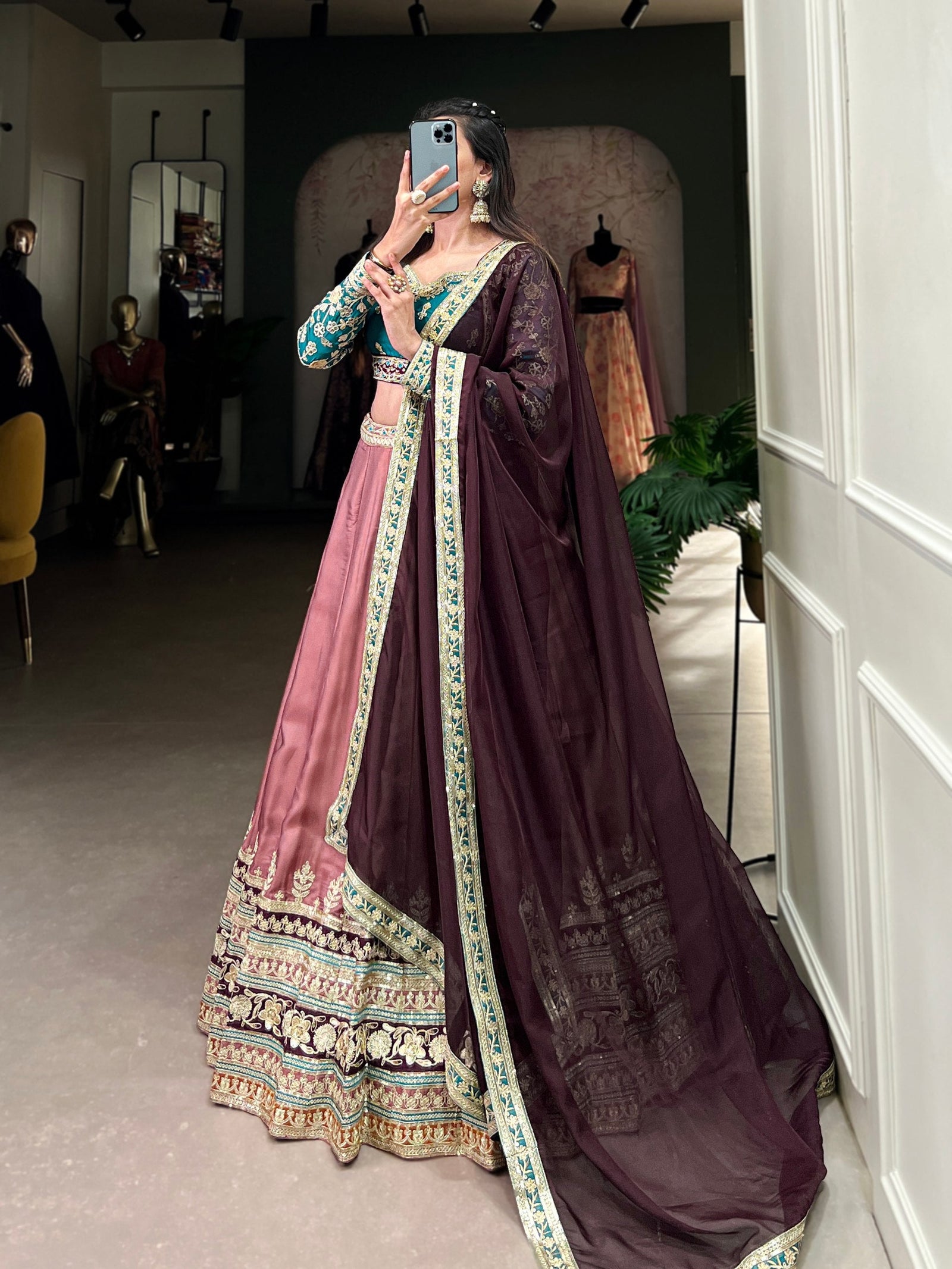 Peach Regal Charm in Every Thread – Moonga Silk Lehenga Set ClothsVilla