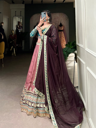 Peach Regal Charm in Every Thread – Moonga Silk Lehenga Set ClothsVilla