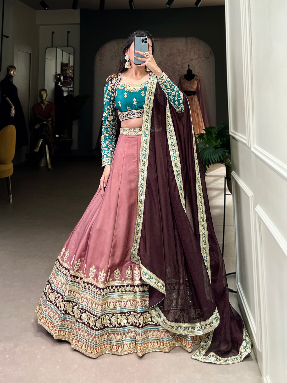 Peach Regal Charm in Every Thread – Moonga Silk Lehenga Set ClothsVilla Main image