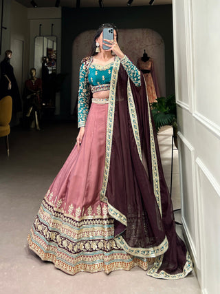 Peach Regal Charm in Every Thread – Moonga Silk Lehenga Set ClothsVilla