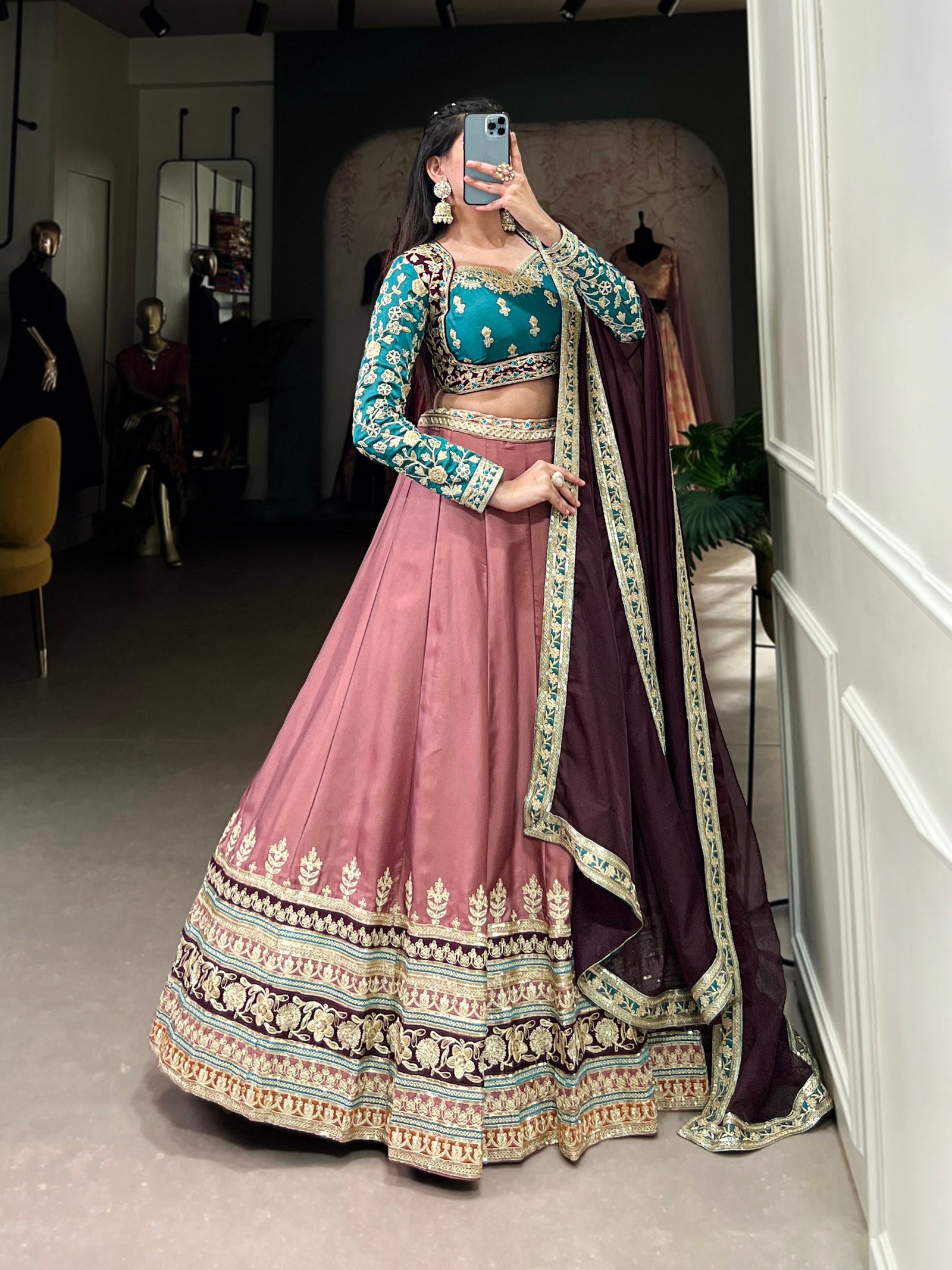 Peach Regal Charm in Every Thread – Moonga Silk Lehenga Set ClothsVilla