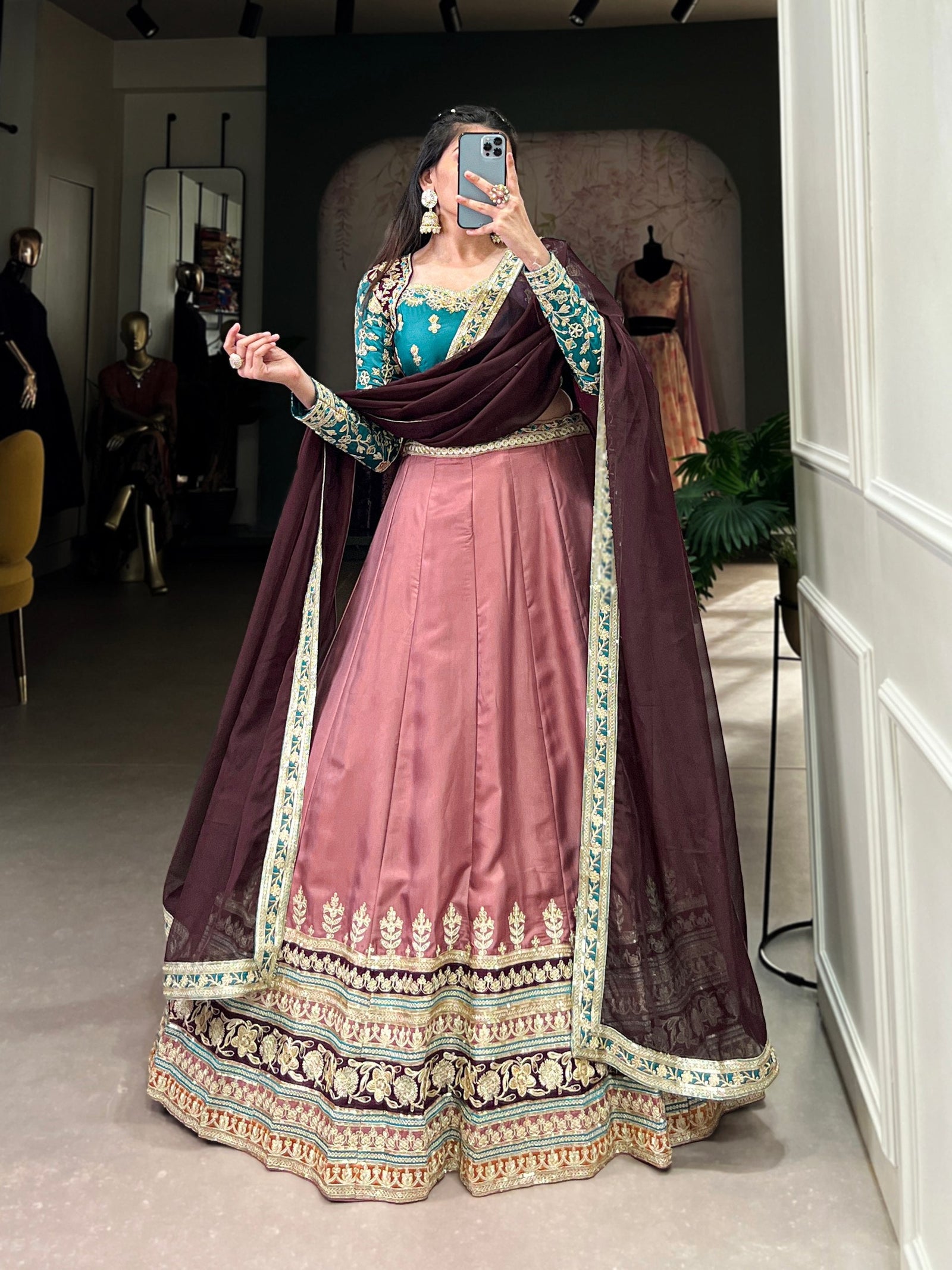 Peach Regal Charm in Every Thread – Moonga Silk Lehenga Set ClothsVilla