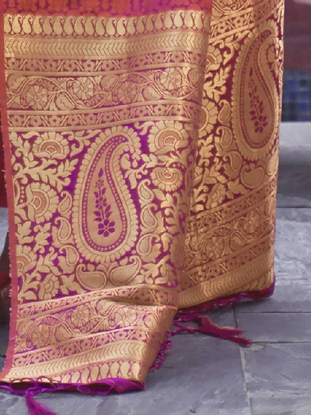 Peach Regal Woven Pure Silk Banarasi Saree ClothsVilla