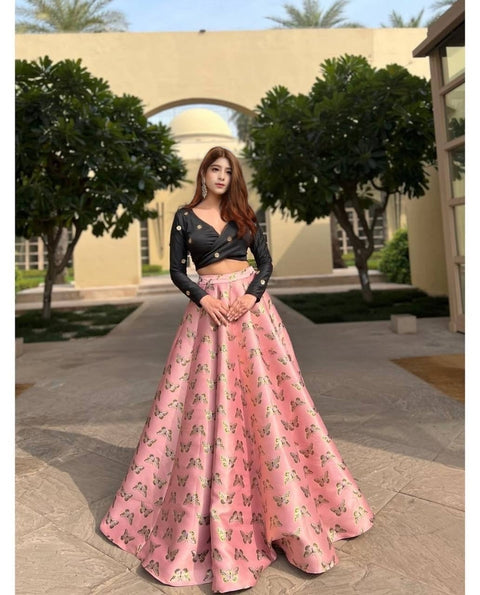Peach Royal Digital Print Banarasi Zari Gota Silk Lehenga Set with Sequins Blouse ClothsVilla Main image