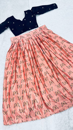 Peach Royal Digital Print Banarasi Zari Gota Silk Lehenga Set with Sequins Blouse ClothsVilla