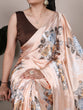 Load image into Gallery viewer, Peach Satin Silk Floral Printed Saree with Natural Silk Blouse Piece ClothsVilla