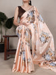 Load image into Gallery viewer, Peach Satin Silk Floral Printed Saree with Natural Silk Blouse Piece ClothsVilla