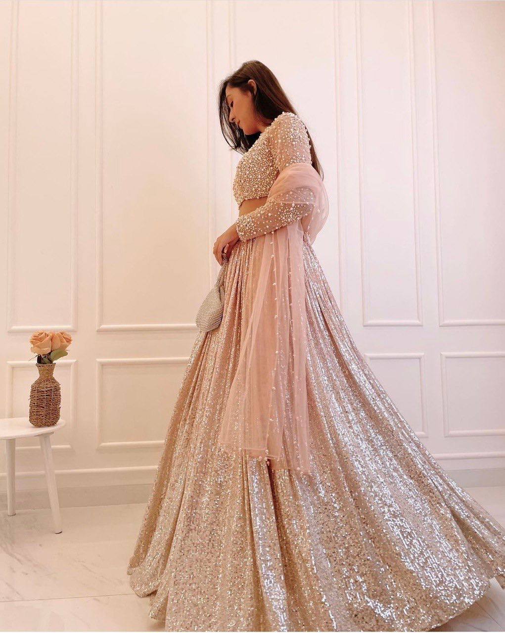 Peach Shine Bright in Elegance – Stunning Satin Silk Lehenga Set ClothsVilla