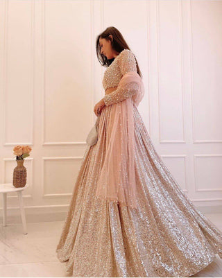 Peach Shine Bright in Elegance – Stunning Satin Silk Lehenga Set ClothsVilla