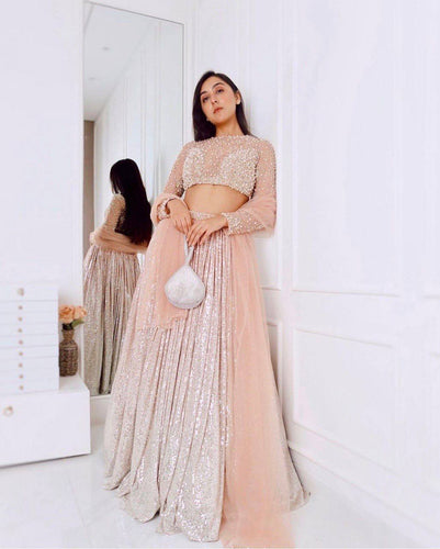 Peach Shine Bright in Elegance – Stunning Satin Silk Lehenga Set ClothsVilla