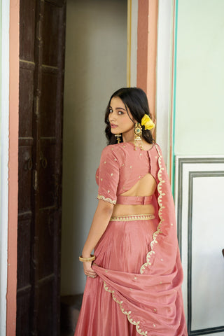 Peach Silk Embroidered Lehenga ClothsVilla