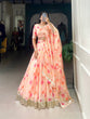Load image into Gallery viewer, Peach Silken Blooms Tabby Silk Floral Print Lehenga with Lace Accents &amp; Matching Dupatta