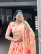 Load image into Gallery viewer, Peach Silken Blooms Tabby Silk Floral Print Lehenga with Lace Accents &amp; Matching Dupatta