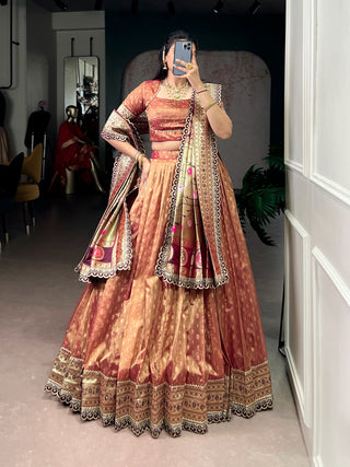 Peach Simmer Lehenga with Paithani Dupatta & Batwa ClothsVilla