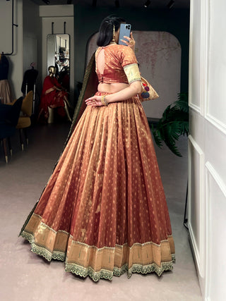 Peach Simmer Lehenga with Paithani Dupatta & Batwa ClothsVilla