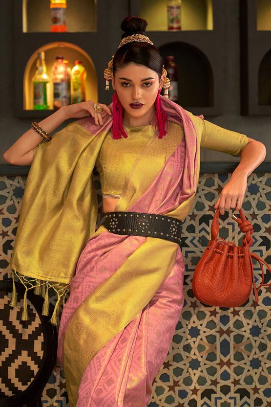 Peach Traditional Woven Kanjivaram Silk Blend Saree – Elegant & Versatile for All Occasions ClothsVilla