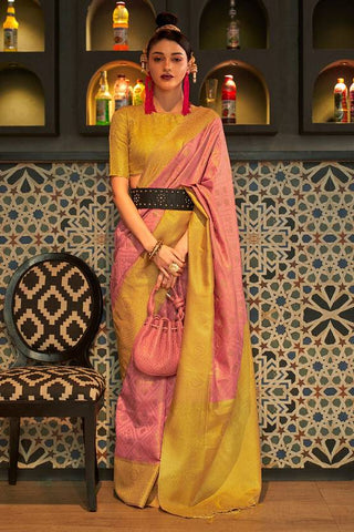 Peach Traditional Woven Kanjivaram Silk Blend Saree – Elegant & Versatile for All Occasions ClothsVilla